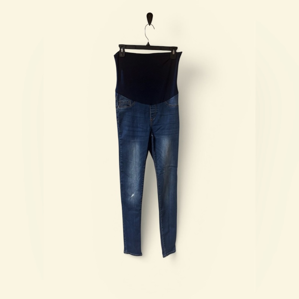 Maternity Dark Blue Denim Jeggings with Black Overband